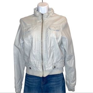 Jou Jou Faux leather jacket fully polyester lined with full front zipper size L.